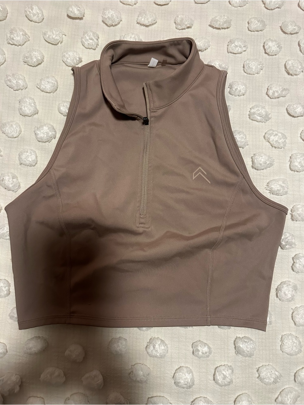 Oner Active Zip Neck Cropped Tank-Cool Brown-Medium